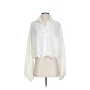 Lerrs White Like Collared Cropped Balloon Sleeve Jacket Top Small